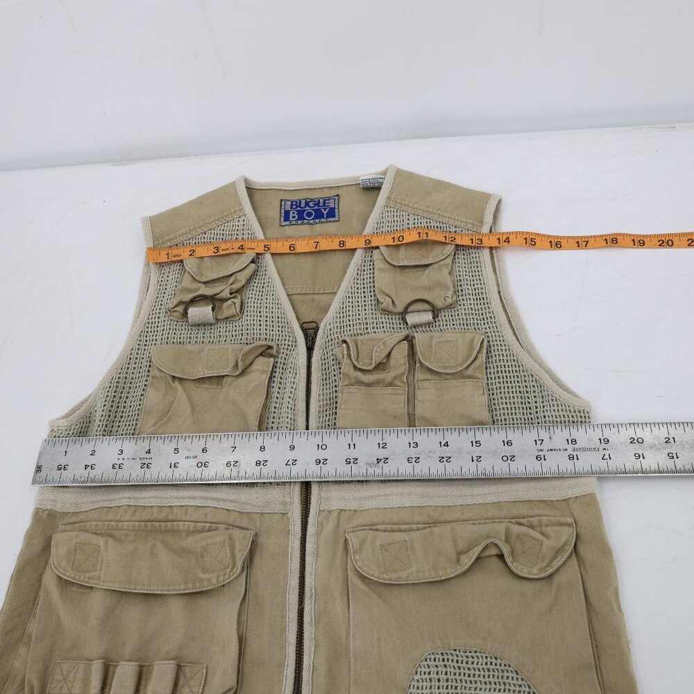 Bugle Boy Vest Mens medium Tactical Vest Cargo Hunting safari photo Khaki Cotton - Picture 12 of 12
